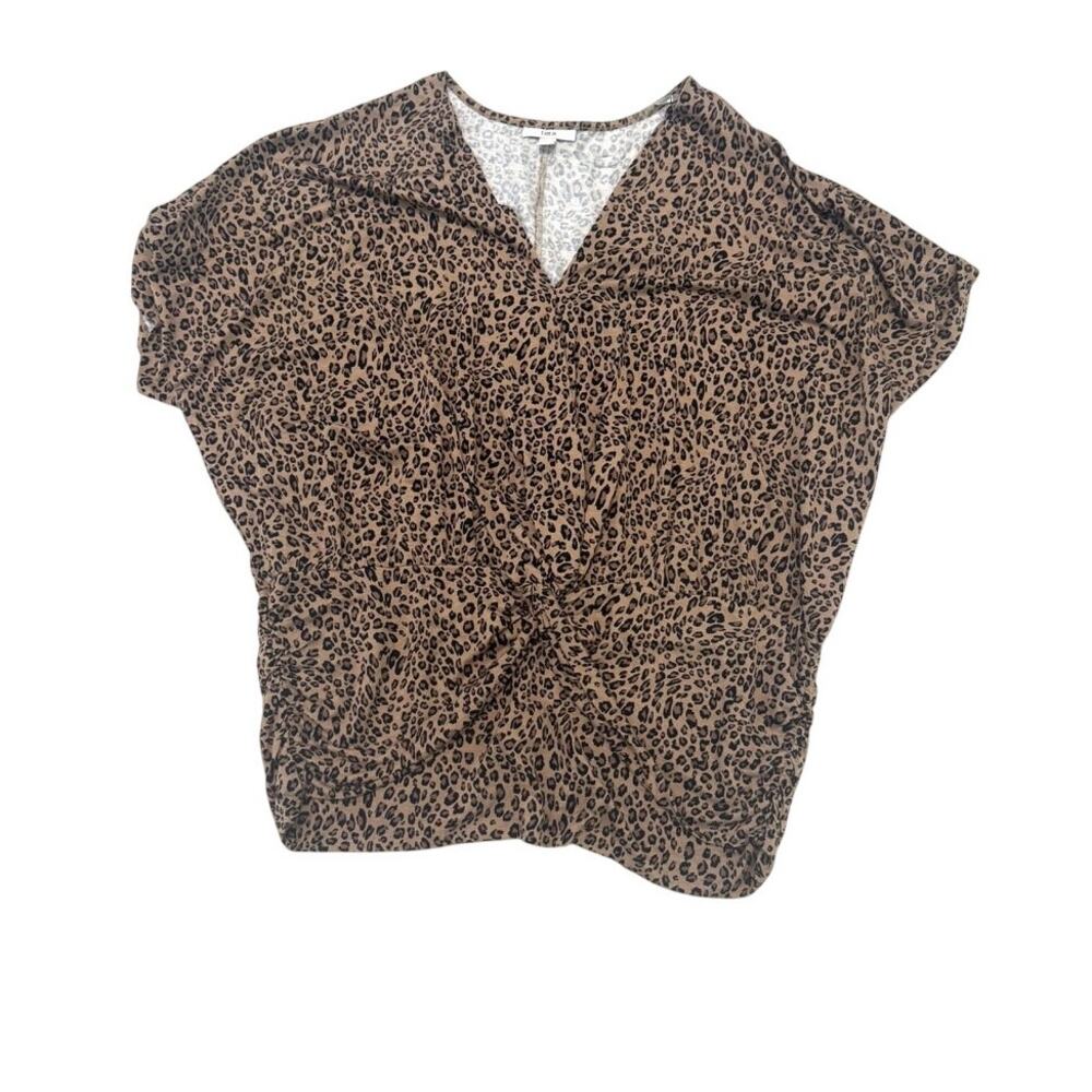 Bar III 3X cheetah print v neck twist front knot cap sleeve top TB 3017